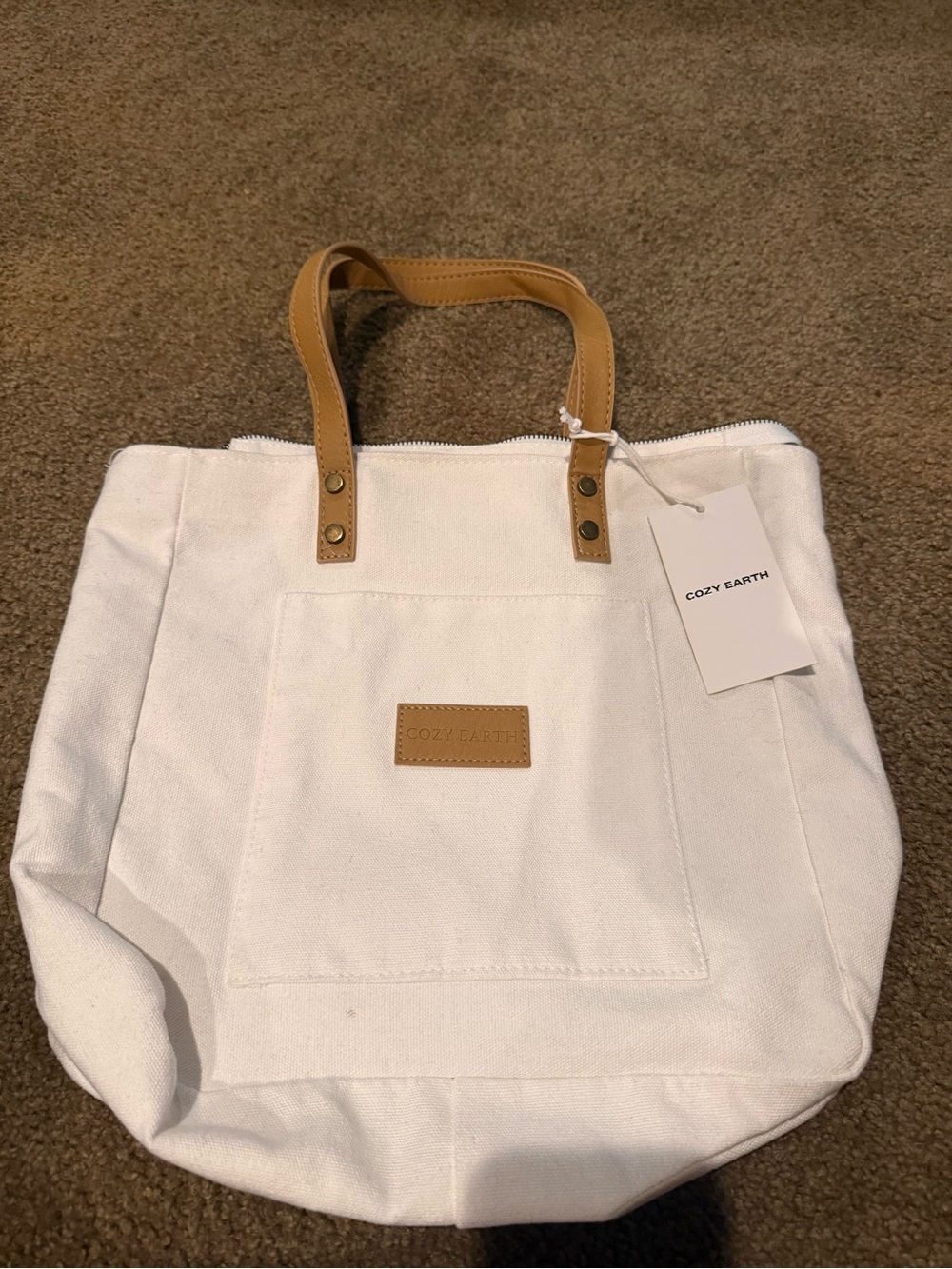 White Canvas Tote with Tan Handles